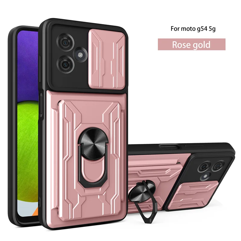 Durable Shockproof Armor Case with Card Holder & Slide Lens Protector