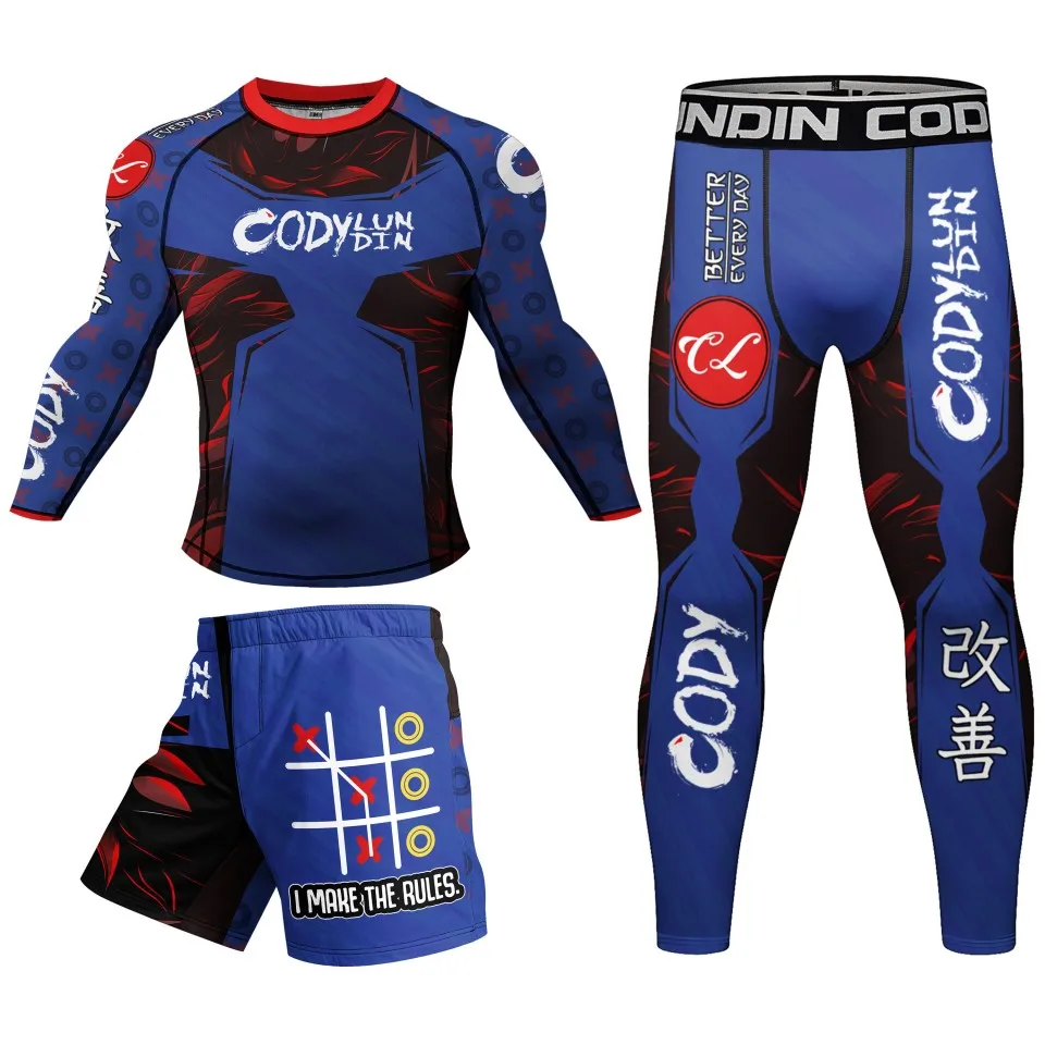 Anti Rubber Slip Rashguard MMA Compression T-Shirt Pant Boxing Mma Shorts Polyester Sublimation Rash Guard Bjj Kickboxing Sets