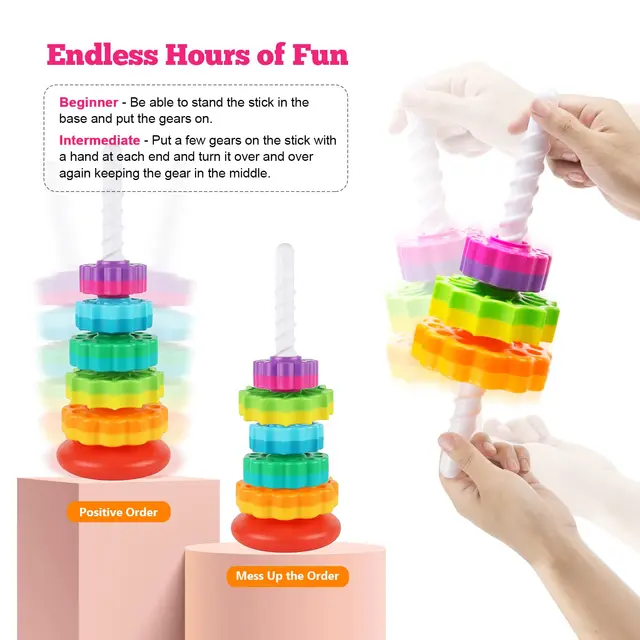 Baby Spinning Stacking Toys, Spin ABS Plastic And Color Rainbow Design Ring  Stacker Baby Toys To 12 Months Montessori Educational Learning Autism