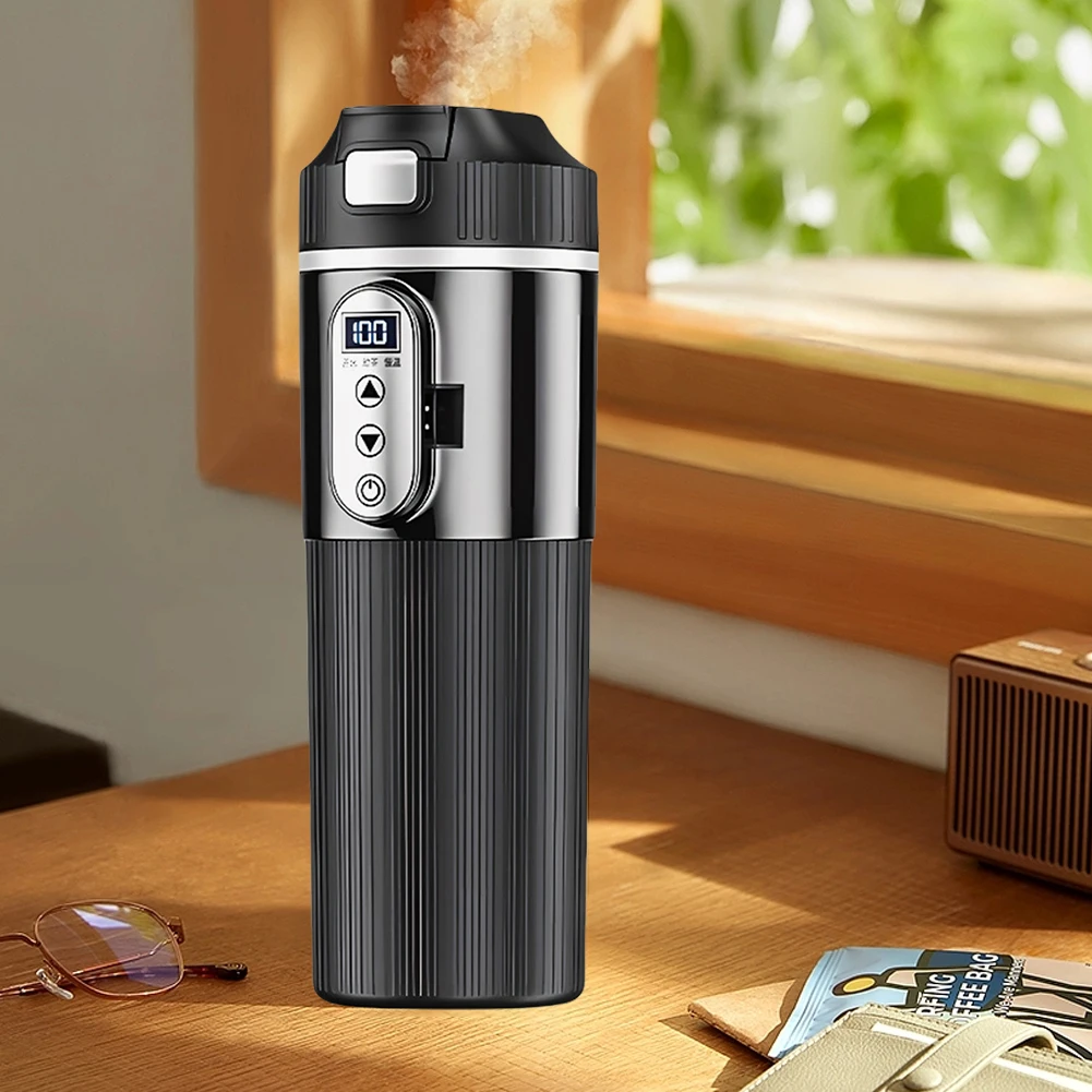 12V/24V 차량용 가열컵 디지털 LCD 디스플레이 스테인리스 스틸 휴대용 차량용 가열컵 500ML 컵 커피 우유 가열 주전자
