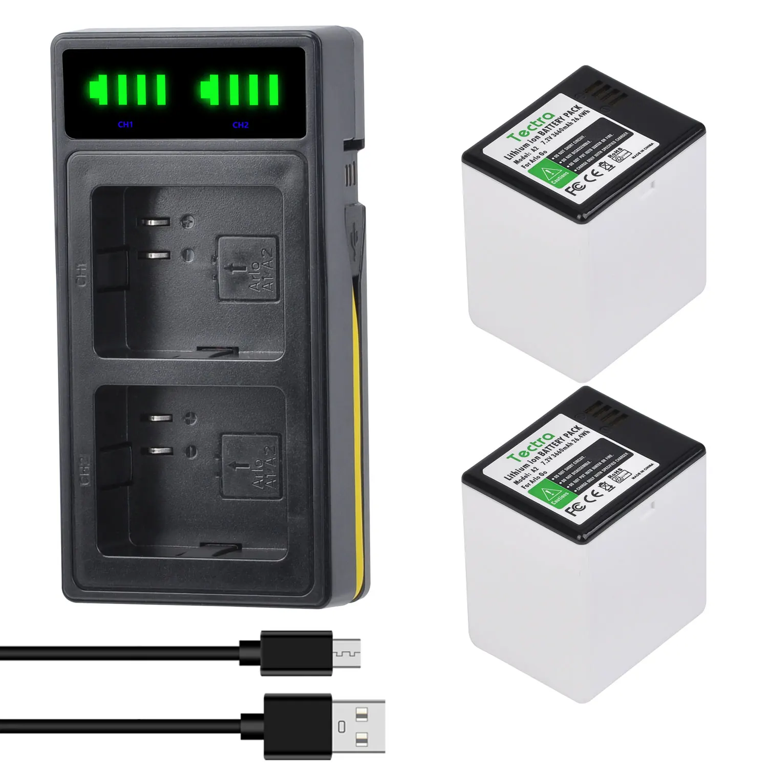 Baterias Recarregáveis do Li-íon de 7.2v 3660mah a2 & Carregador Duplo Conduzido para Arlo go Arlo go Câmera