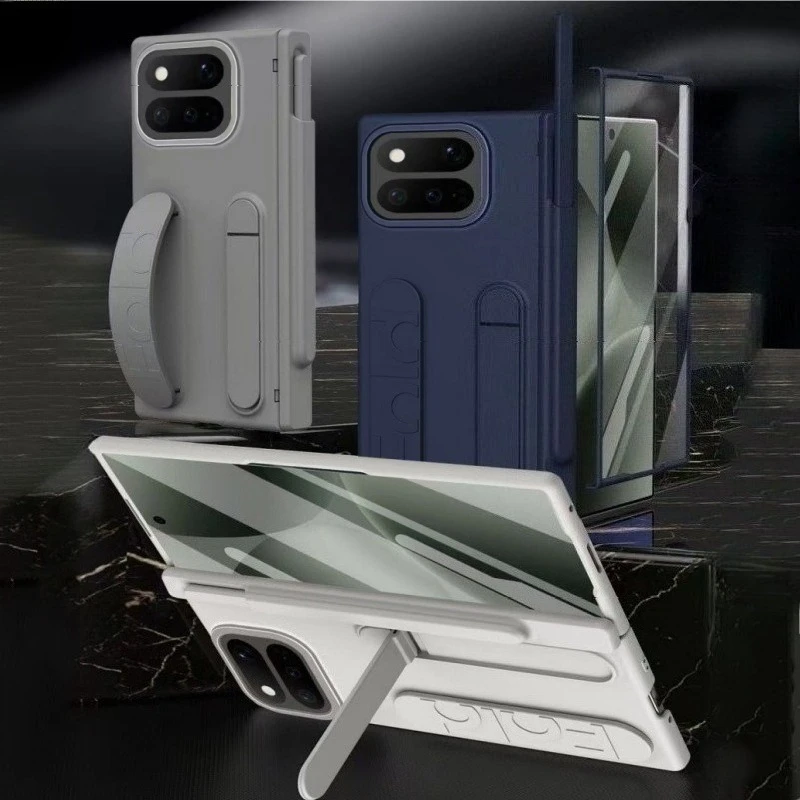 Hinge-Protected Phone Case with Wristband, Stand, Pen Holder, & Screen Protector