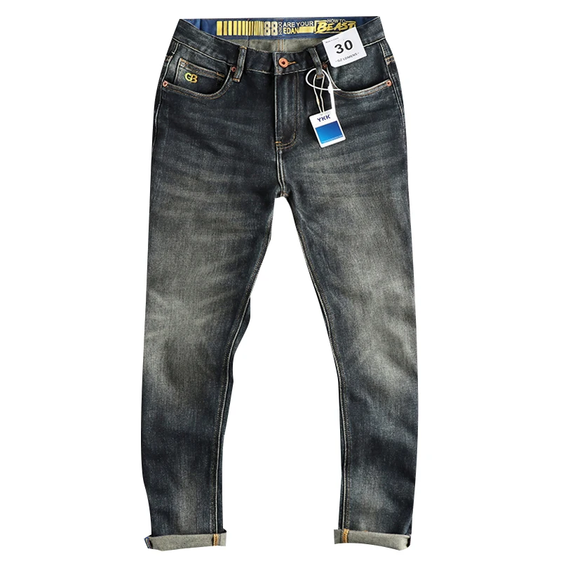 Simple Embroidery American Vintage Casual Denim Jeans for Men Autumn Washed Slim Fit Straight Pants Y2k Youth Male Trousers 5