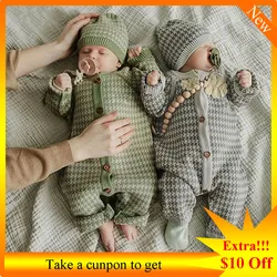 Ensemble 2 pièces pour nouveau né fille et garçon, pull tricoté pied de poule, vêtements d'hiver pour bébé, grenouillère, vêtements Vintage Boutique pour enfants 