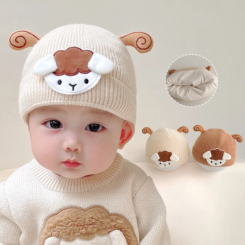 

Cute Cartoon Knit Beanie For Newborn Baby Autumn Winter Solid Color Soft Crochet Warm Woolen Caps Infant Ear Protection Bonnet