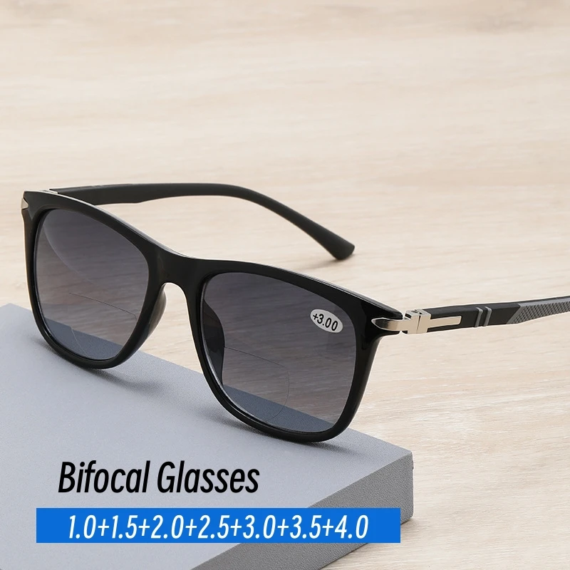 

New Trend Near Far Presbyopia Glasses UV Resistant TR Frame Bifocal Reading Glasses Luxury Men's Anti-Blue Light Sunglasses