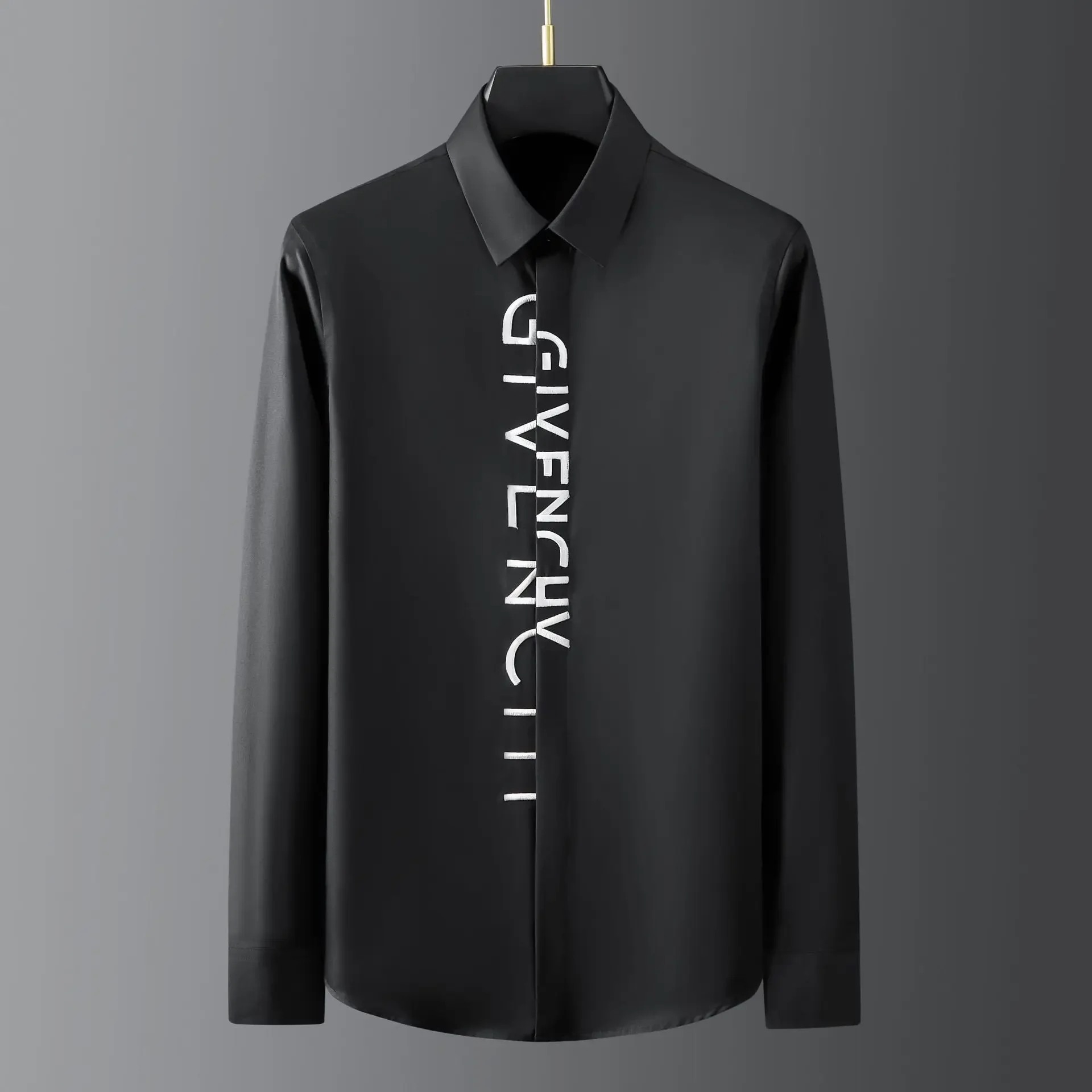 

Spring and Summer New Style Placket with Messy Letters Embroidered High-end Men's Long Sleeved Shirt Factory