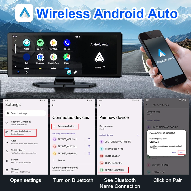  DVR  ķ  ī÷  ȵ̵ ڵ BT GPS ׺̼,   ̷  ÷̾, 1080P Ĺ ī޶, 4K, 10.26 ġ