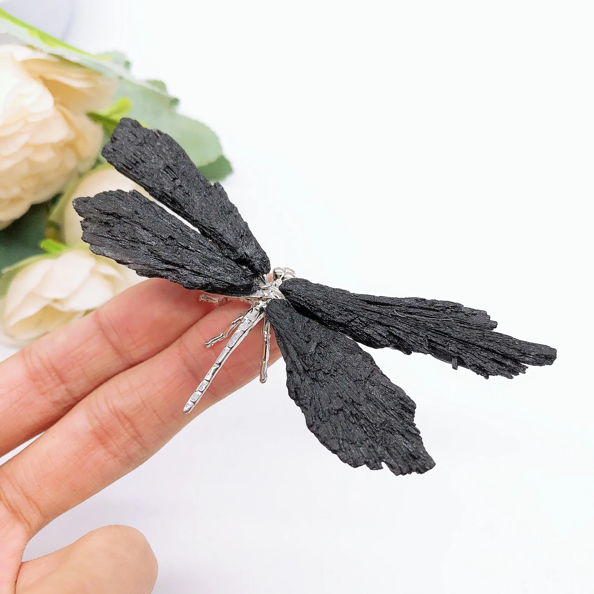 1PC Natural Black tourmaline Dragonfly Crystal Stone spar crafts Butterfly Handmade Reiki Healing Home Decoration Chakra Gift