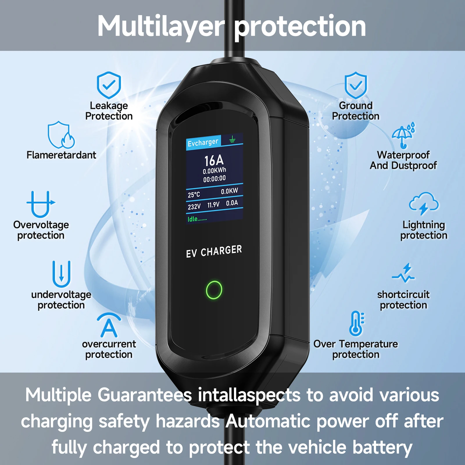 3600W Portable Type2 IEC62196-2 EV Charger Type1 SAE J1772 Electric Car Charger GBT EVSE Charging Cable Wallbox EU Plug