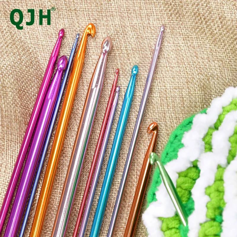 QJH Aluminum Long Crochet Hook Set, 11pcs Tunisian Crochet Hooks Multicolor Afghan Needles for Crocheting (2mm to 8mm)