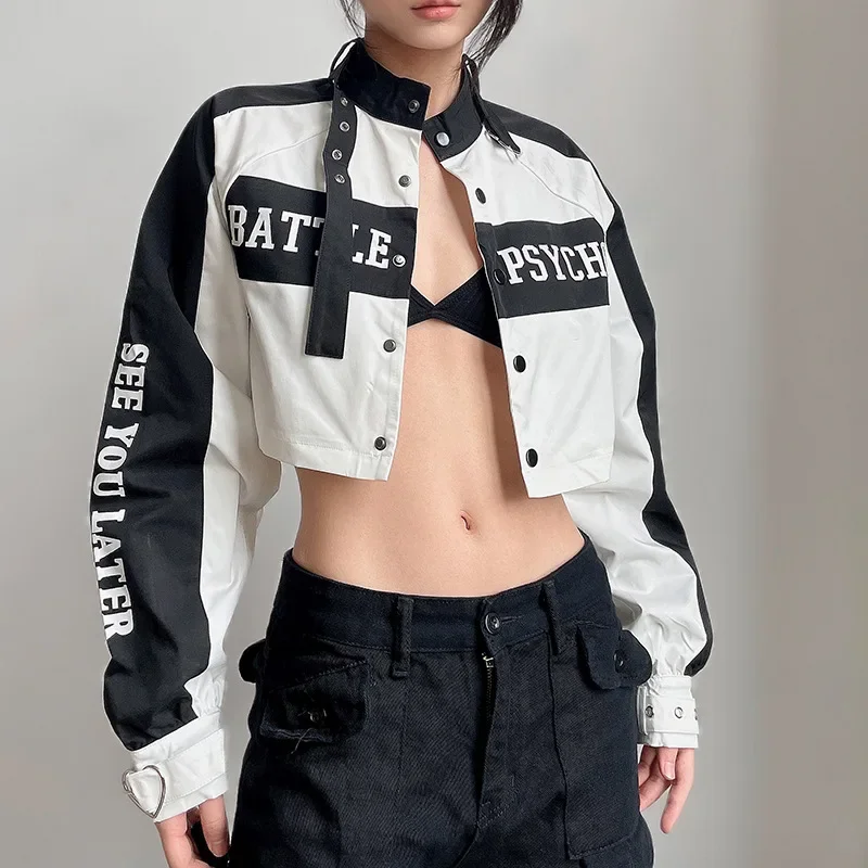 

Женская крутая и красивая куртка в мотоциклетном стиле для девушек, свободное короткое пальто с надписью и контрастными вставками, Женская куртка, 2023