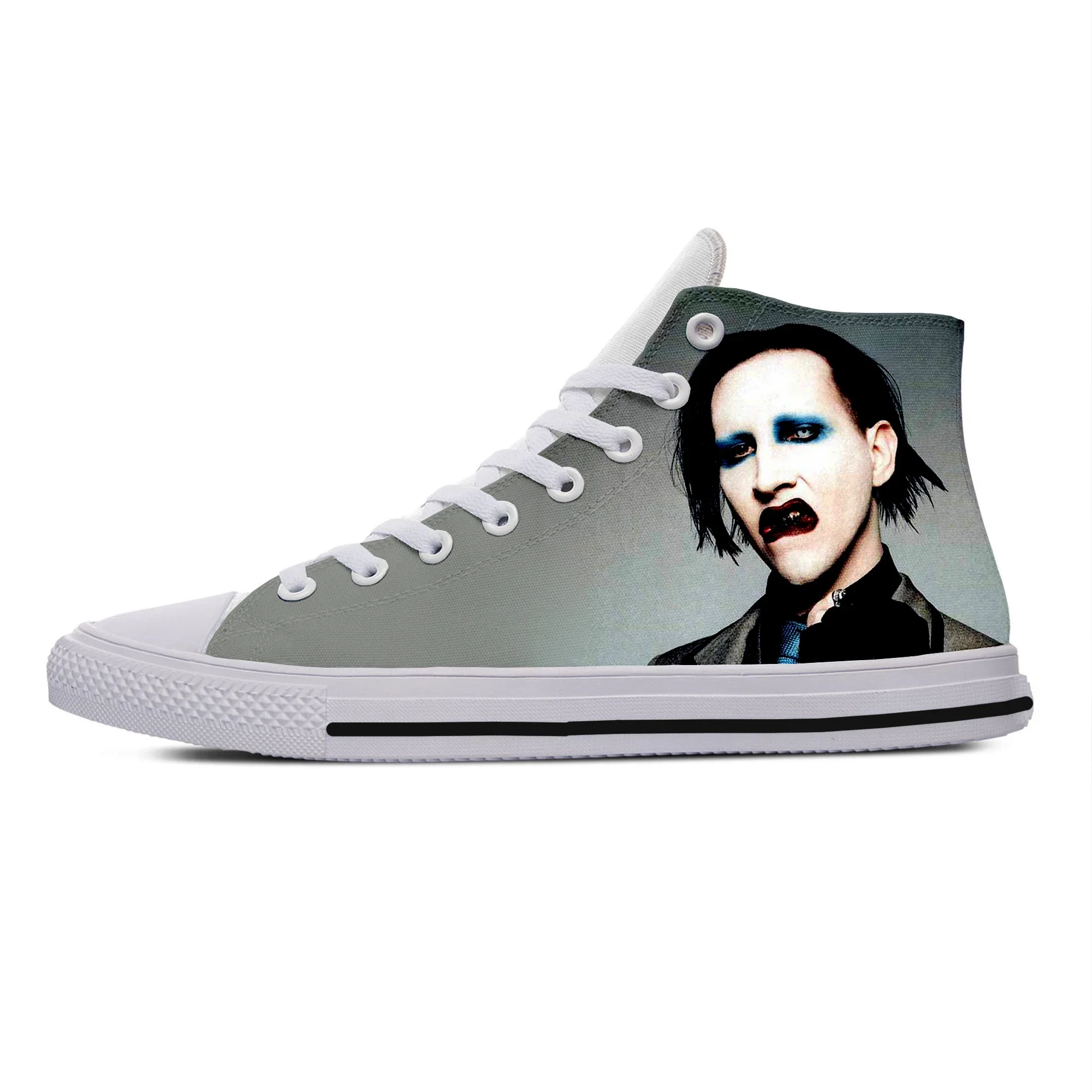 Rock Band Music Singer Marilyn Manson High Top High Quality Sneakers Mens Womens Teenager Canvas Sneaker Couple Shoe Custom Shoe