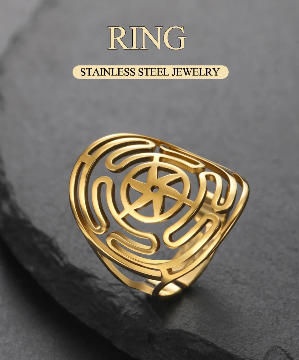 Dawapara Hekate Wheel Antiker griechischer Göttin Verstellbarer Ring Magisches Symbol Kabbalah Amulett Edelstahlschmuck – Detail 1
