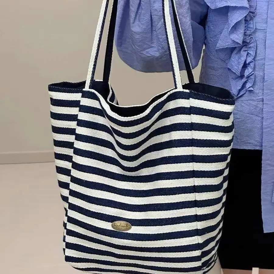 JIAERDI Retro Red Striped Canvas Bag For Women 2025 New Trendy Large Capacity Tote Bag Purse Ladies Vintage Shopping Handbag New