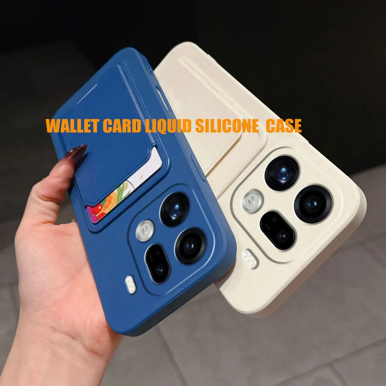 Liquid Silicone Card Holder Phone Case with Shockproof Back Pocket Wallet