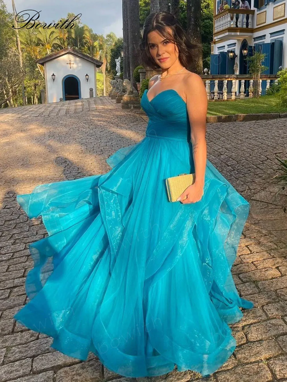 

Bowith Puffy Evening Dresses for Women A Line Prom Dresses Formal Party Gown with Tiered Layers vestidos de gala