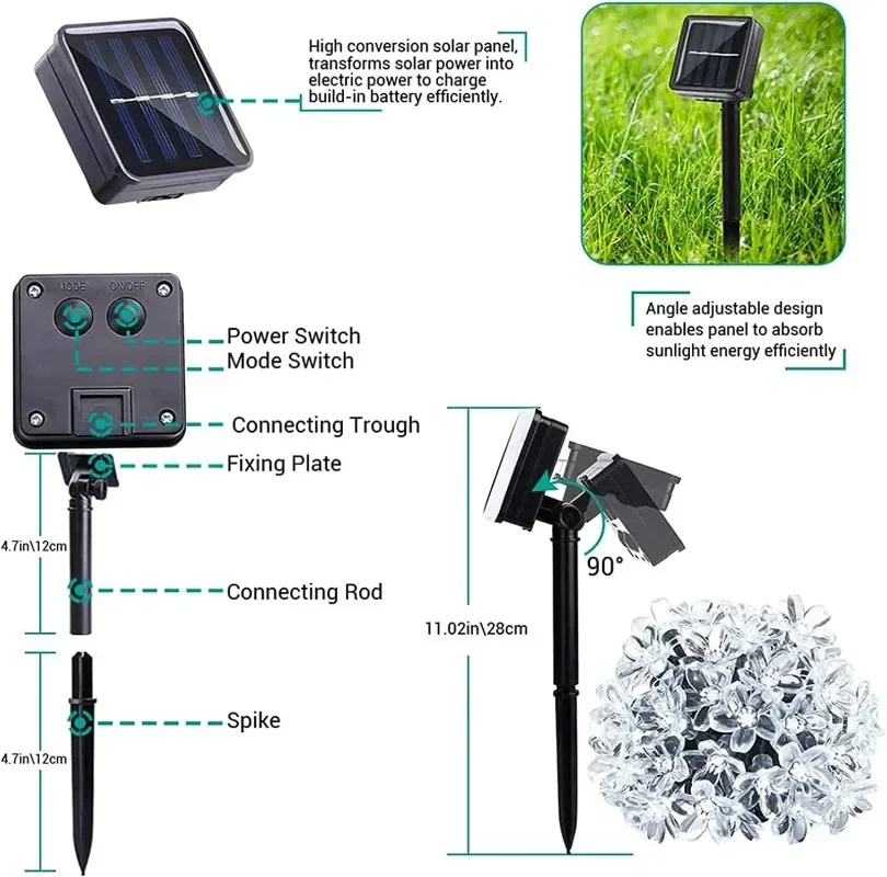 Solar Cherry Blossom String Lights – Outdoor Waterproof Garden Garland Lights for Lawn, Pathway & Christmas Decoration 4