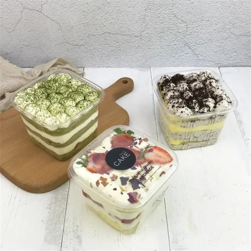 50 Sets Clear PET Cupcake Boxes 400ml / 300ml Disposable Dessert Containers Square Plas... - SKU CPCB1546 - UGI Packaging