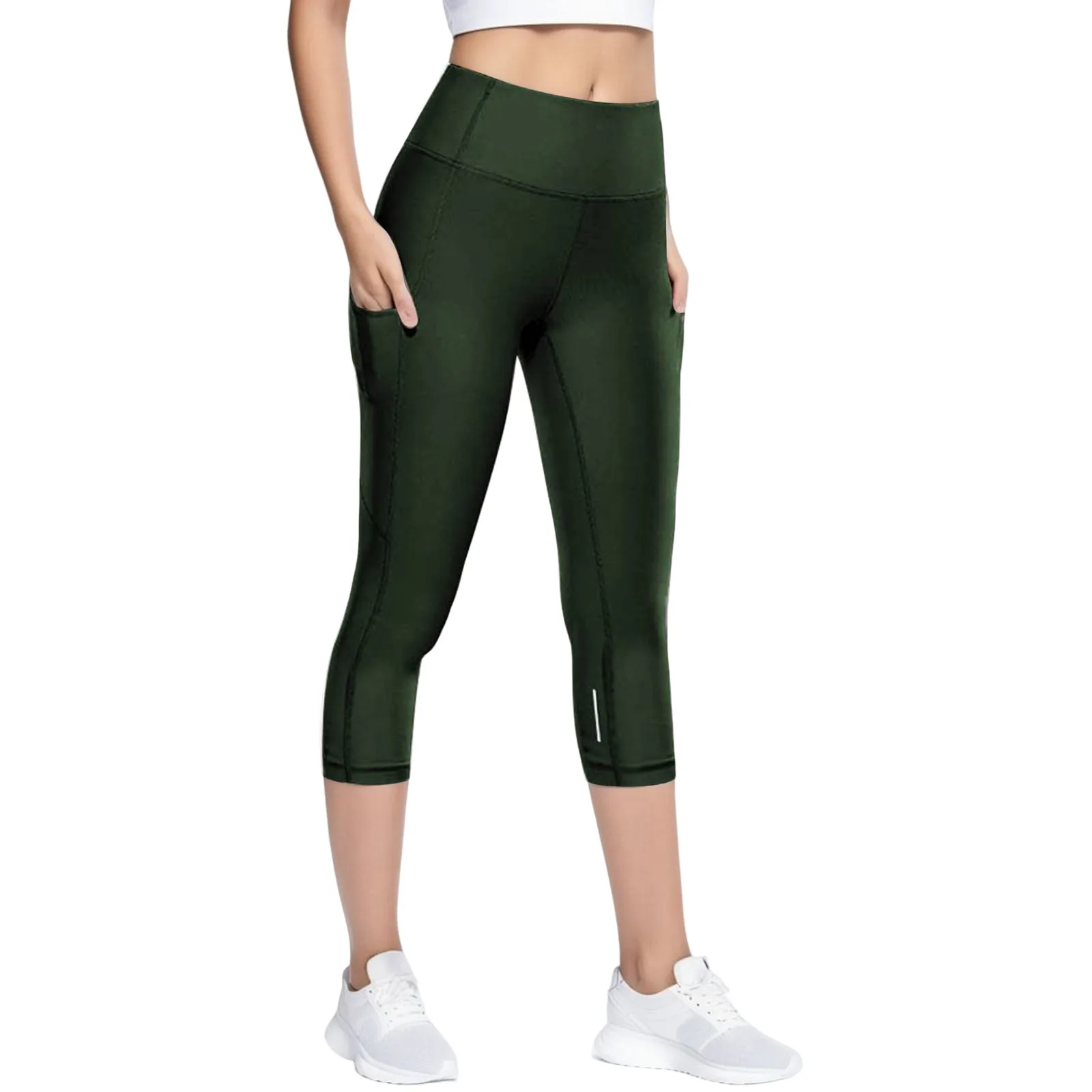 

Tight Women'S Reflective Yoga Pants Low Waist Calf-Length Lady Trousers Elastic Waist Sports Fitness Yoga Female Pants