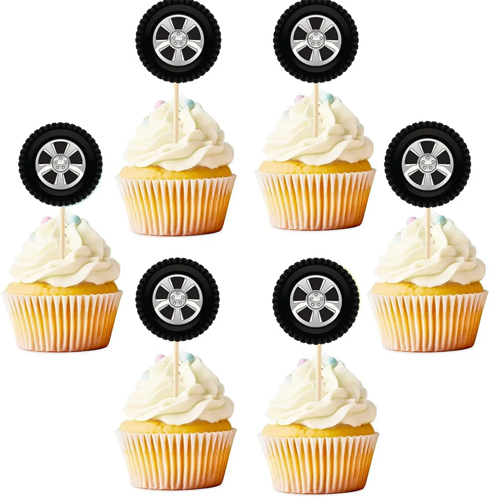 20pcs Tire Cupcake Topper Race Car Birthday Party Supplies Racing Wheel Cake Topper Kids Wheels Birthday Cake Decorations
