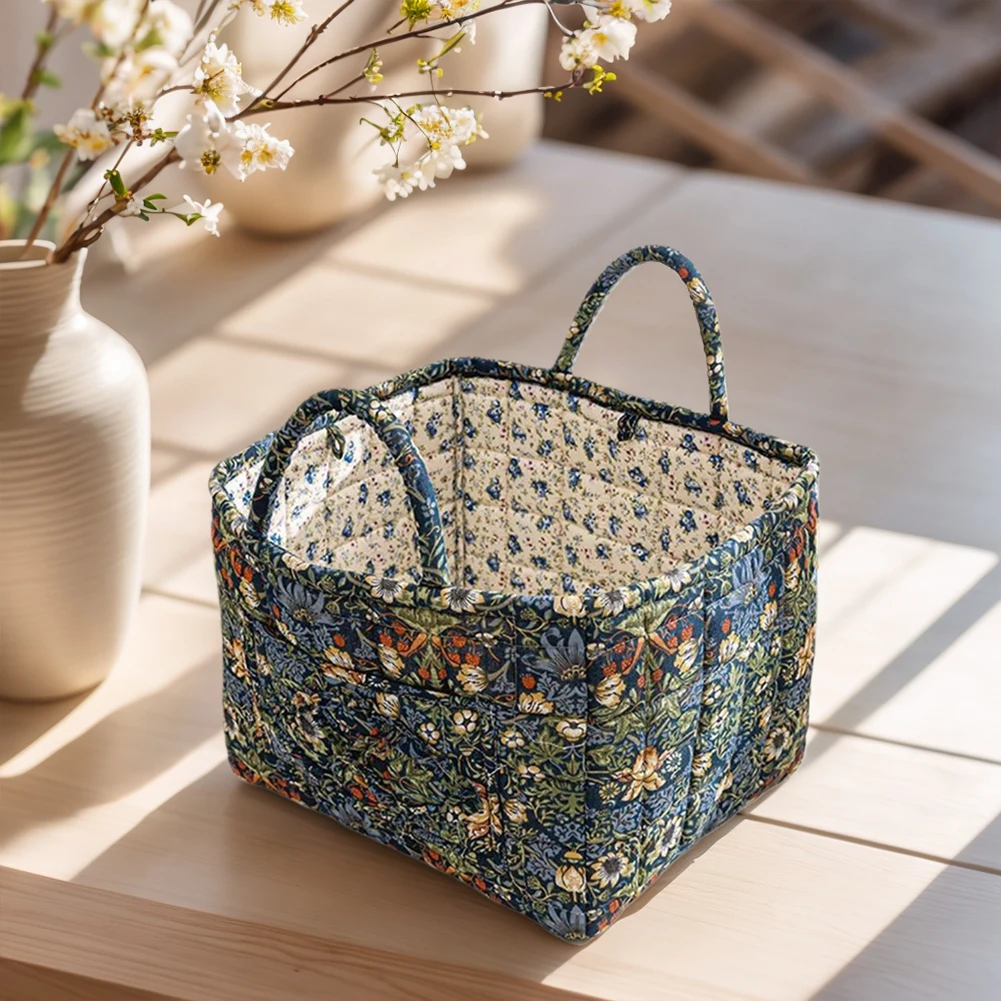 Pastoral Style Baskets with Handle Quilted Laundry Hampers Large Capacity Portable Underwear Sorting Basket for Home Kitchen