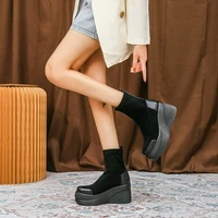 Women's Boots 2022 Autumn Winter Botines Chelsea Short Platform Shoes Chunky Elegant Ankle Black  and Low Price - Image 3