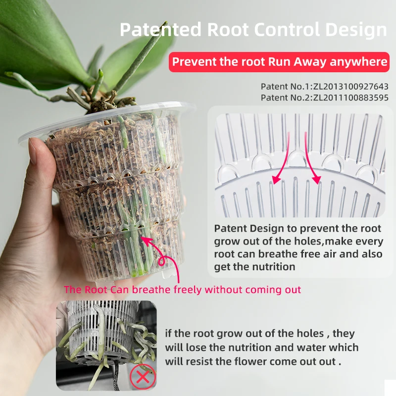 Meshpot 10 cm/12 cm /15 cm Vasi per orchidee in plastica trasparente con fori Funzione di potatura dell'aria e slot per la cresca delle radici Vaso da fiori in plastica  15