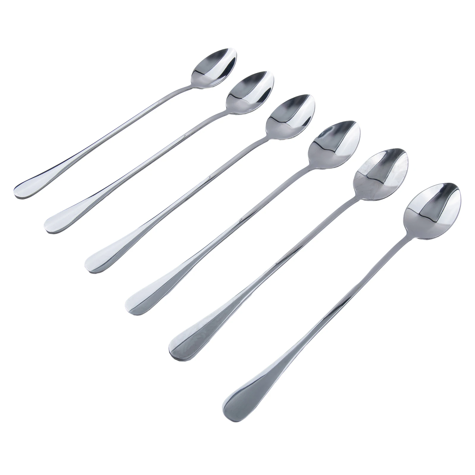 For Picnic Drinkware Tableware KitchenSupply Stainless Steel Coffee Spoon Long Handle Ice Cream Dessert Tea Spoon 19.5x2.8cm 6PC stainless steel spoon