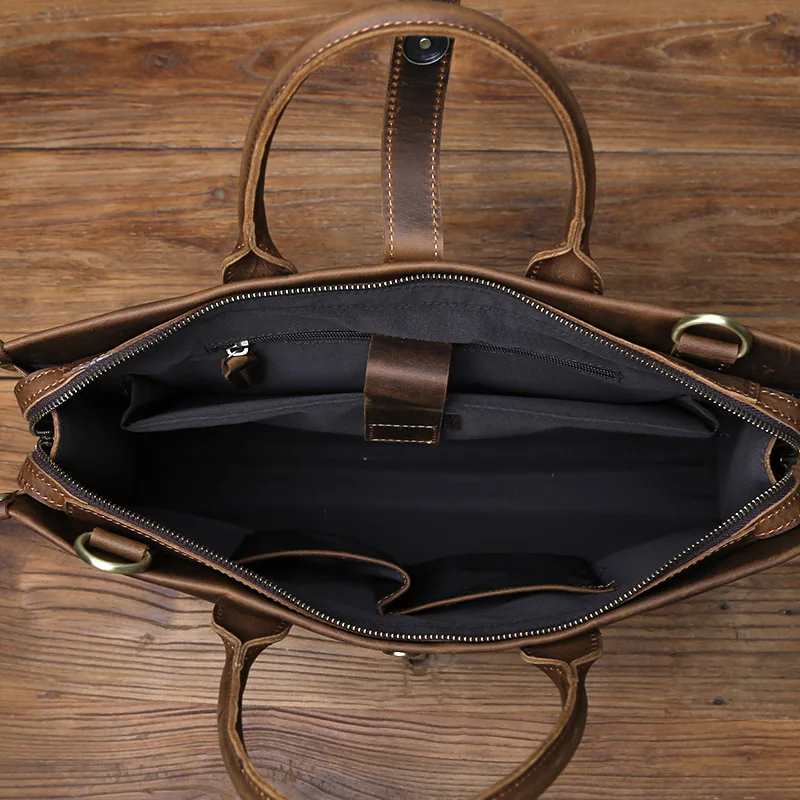 NZPJ Vintage Genuine Leather Men's Briefcase Natural Cowhide Handbag Crazy Horse Leather Computer Bag Casual Crossbody Bag