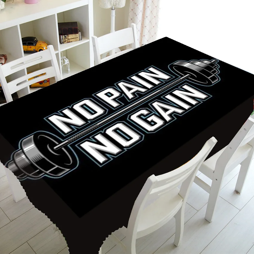 

Cool No Pain No Gain Tablecloth for Gym Table Decor Bodybuilding Workout Quote Table Cloth Cover Train Fitness Rectangle Square