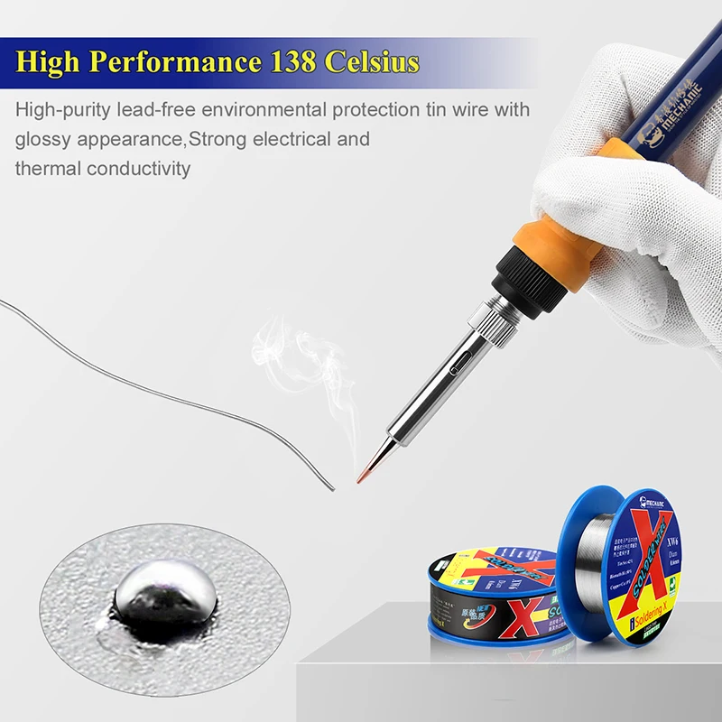 Soldering Wire Soldering Tin Wire MECHANIC XW 0.5/0.6mm 50g Mild Rosin Core Lead-Free Sn42/Bi50/Cu8 138℃ Low Melting Point High-Purity Solder Wire Soldering Flux