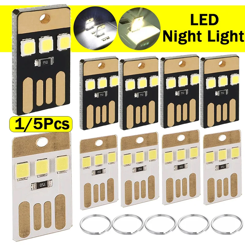 Mini LED Night Light Outdoor Flashlight 1/5Pcs For Camping Hiking Emergency 0.2W 5V Ultra-thin Chips Pocket Card Lamp