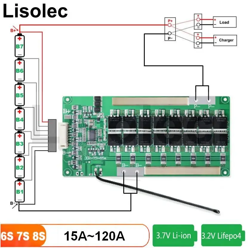 BMS 6S 7S 8S 밸런스드 충전 방전 보호 보드 이퀄라이저, 24V 18650 리튬 배터리 팩용 NTC 일반 포트 포함 ...