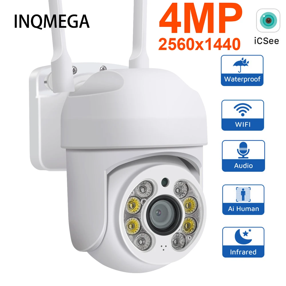 

INQMEGA 4MP Outdoor Security Camera Wifi Survalance Camera IP CCTV Video Cam AI Human Tracking Two Way Audio Color Night Vision