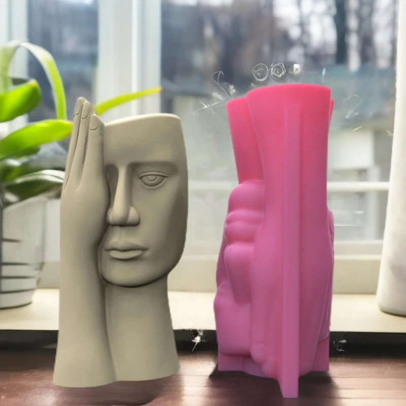 Flowerpot Silicone Mold Concrete Mould Screened Human Face Shape Flowerpot Molds Cements Mould Silicone Material for DIY