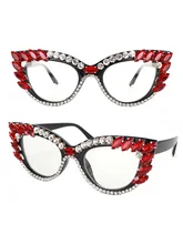  Women Cat Eye Anti Blue Light Glasses Fashion Rhinestone Trim Spectacle Frame Daily Decoration Eyeglasses Multicolor Choice 