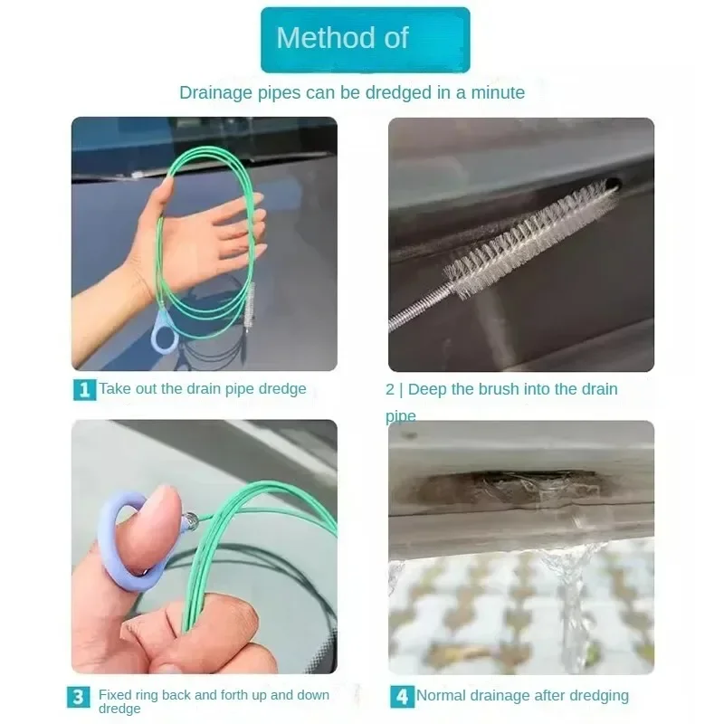 2-Meter Car Drain Cleaner Tool - Long Flexible Hose with Brush for Sunroof & Pipe Unclogging, Auto Sewer Cleaning Accessories