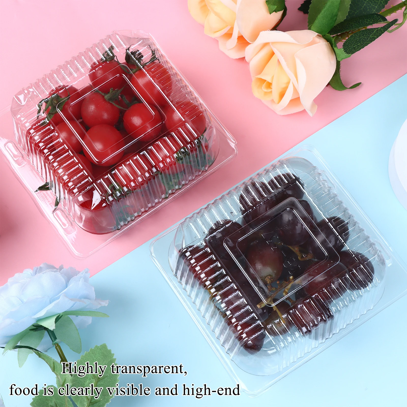 50Pcs/lot Clamshell Cake Box Take Out Tray Plastic Food Containers