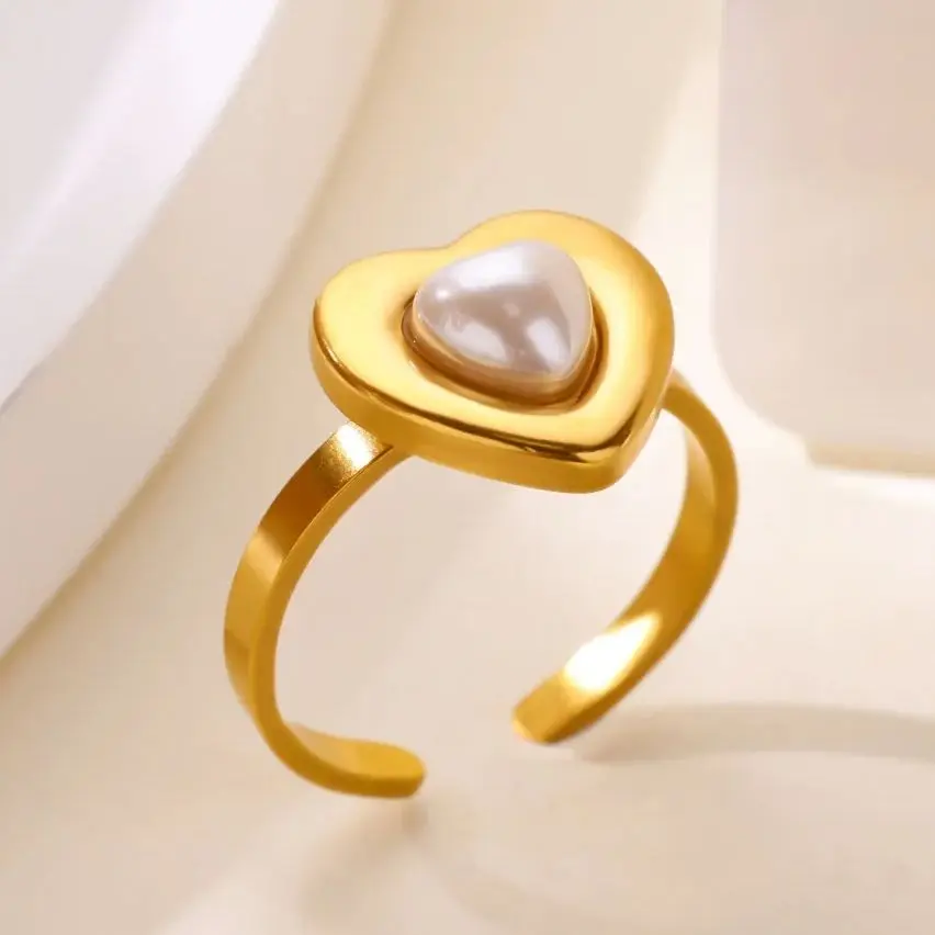 Pearl Heart Ring Stainless Steel