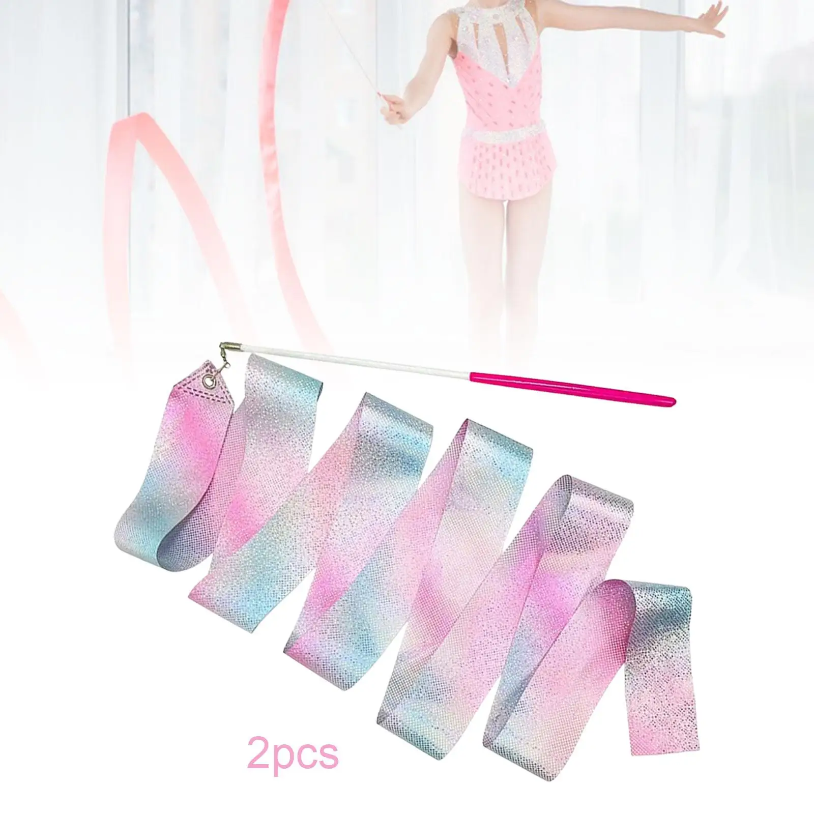 thumbnail image 2 of Gymnastics Ribbon, Dance Ribbons, Sparkling Pink Gymnastics Ribbon Wand... 2 of 13