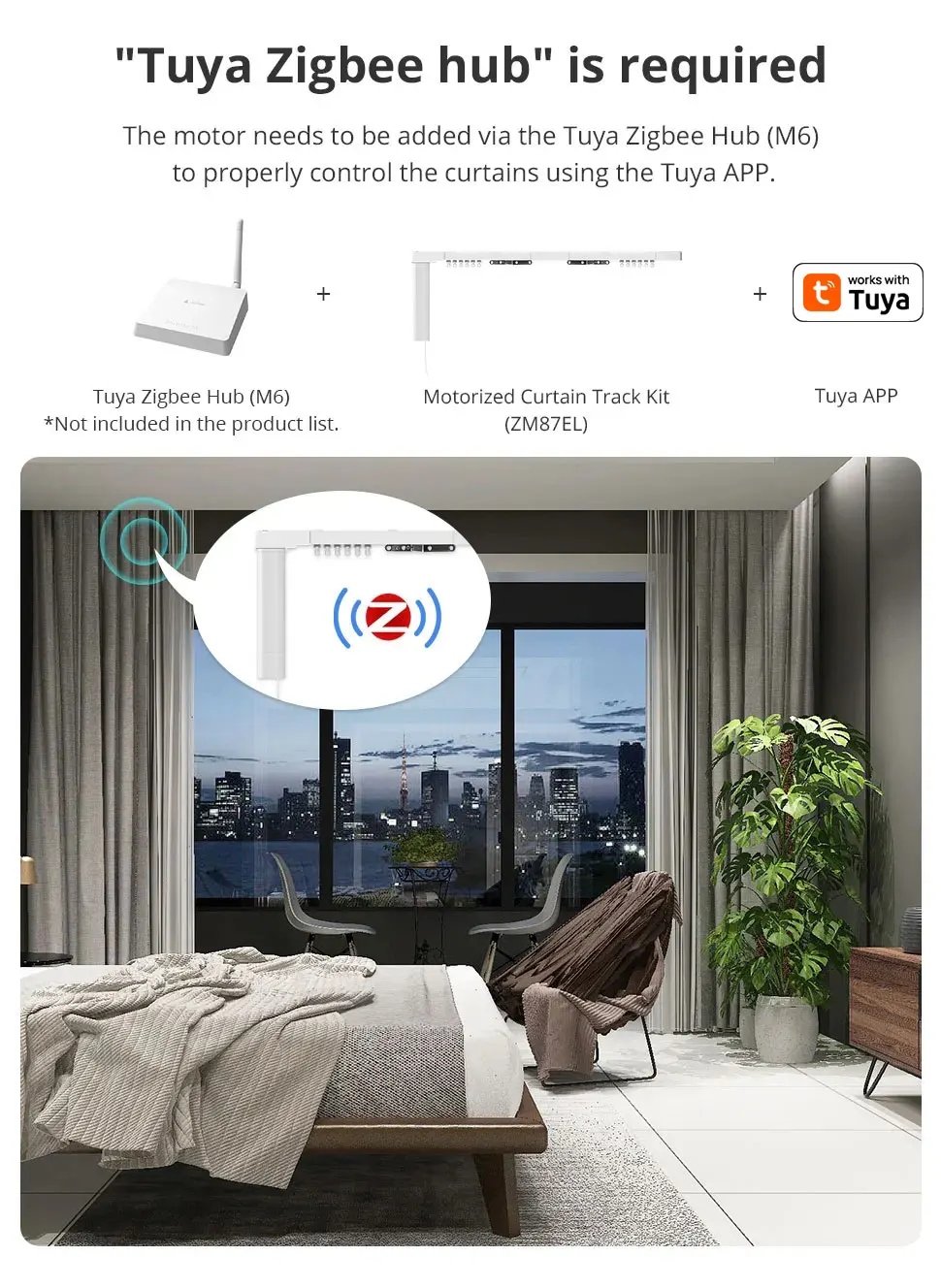 Zigbee Electric Sliding Curtain Motor Built-in Battery with Customized Track Wor
