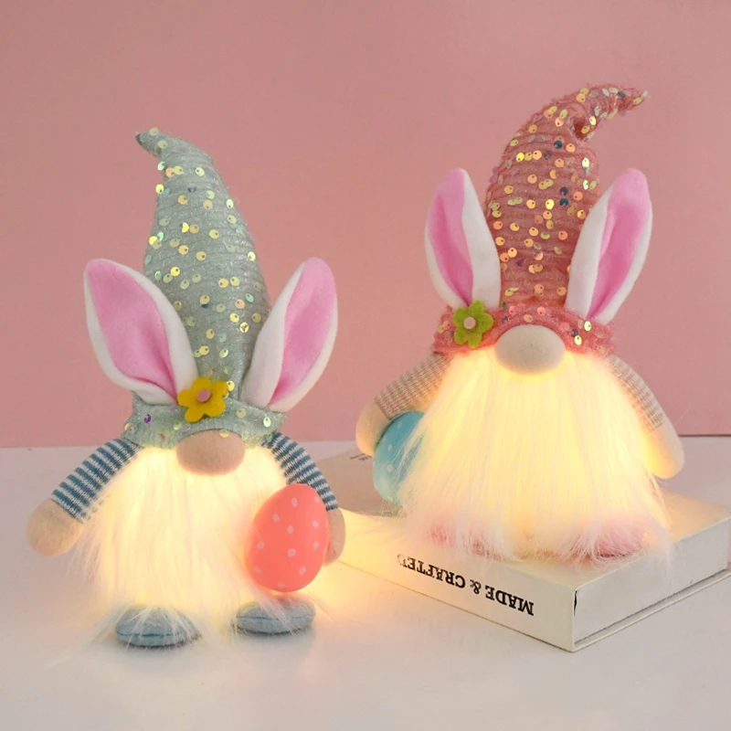 

Easter LED Glowing Faceless Gnome Rabbit Doll Spring Easter Decoration for Home Bunny Ornament Kids Gift 2024 Party Supplies