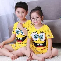 Cartoon Summer Short Sleeve Tops SpongeBob Cartoon Sets Boys Children Clothing Anime Summer  Cute Suit Sleepwear 2