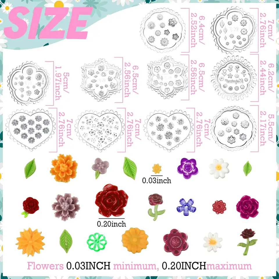 Stampi per argilla polimerica a forma di fiore, mini stampi per argilla polimerica floreale, 4 forme di stampi in miniatura, stampi per nail art, gioielli, orecchini