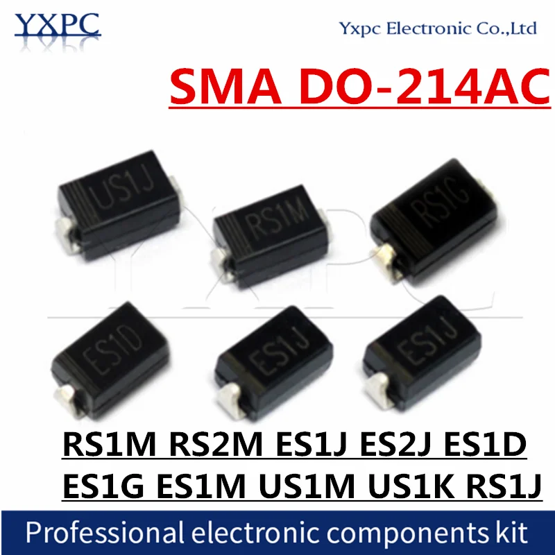 100pcs SMA DO-214AC RS1M RS2M ES1J ES2J ES1D ES1G ES1M ER1D US1M US1K ...