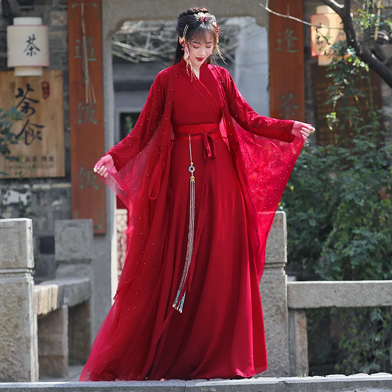 

XinHuaEase Traditional Chinese Wedding Dresses Red Hanfu Women's Cosplay Fairy Costumes Ancient Clothes Woman Large Size XXXL