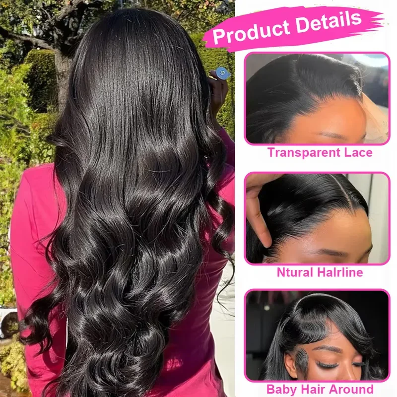 40 30 Inch 13x6 Body Wave Human Hair Frontal Wig 13x4 HD Lace Natural Black Front Wig Human Hair Glueless 5x5 HD Closure Wigs