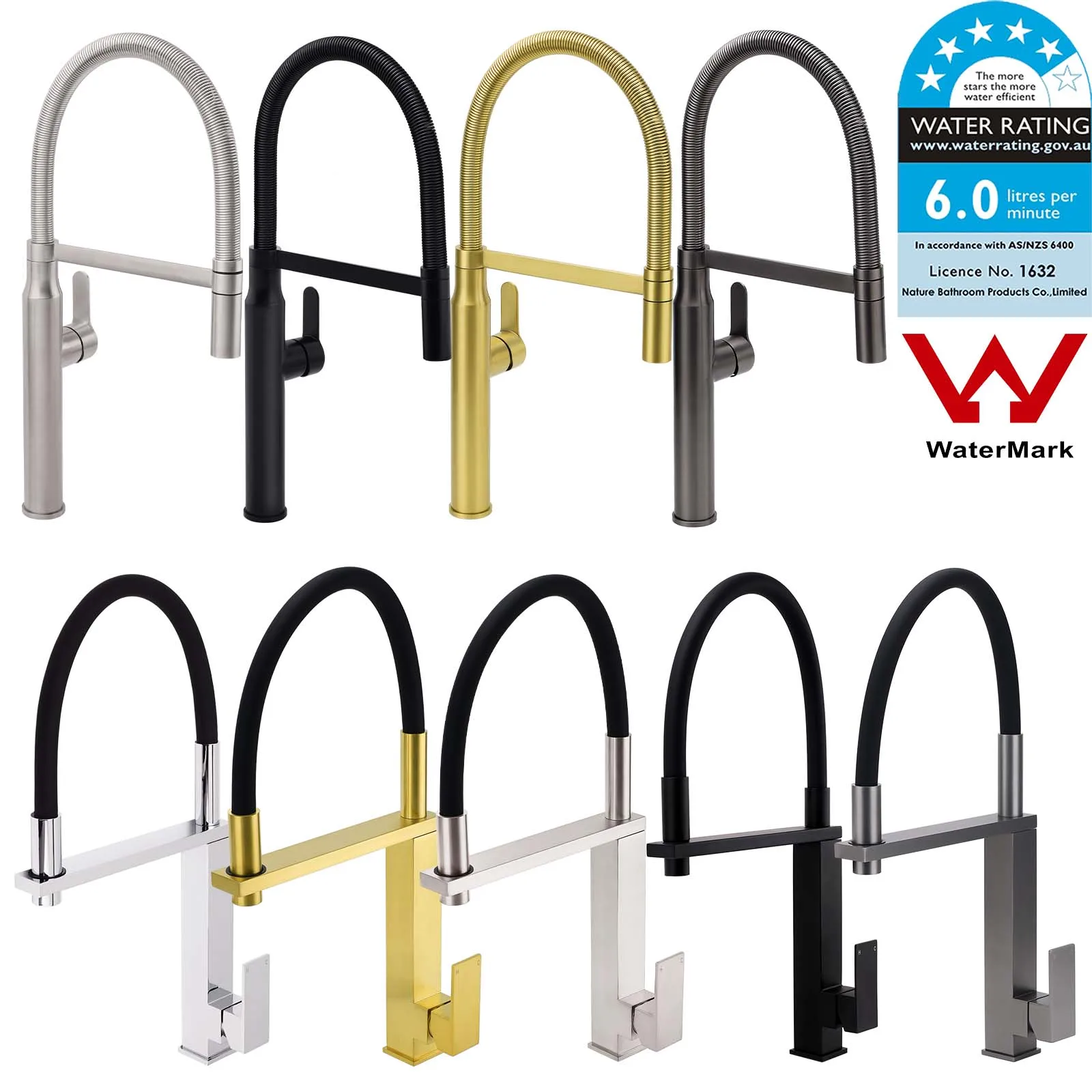 **Sydney Stock** KYLINS Brushed Gold Gun Metal Black Nickel Pull Down Out Kitchen Mixer Tap Sink Faucet WaterMark Wels