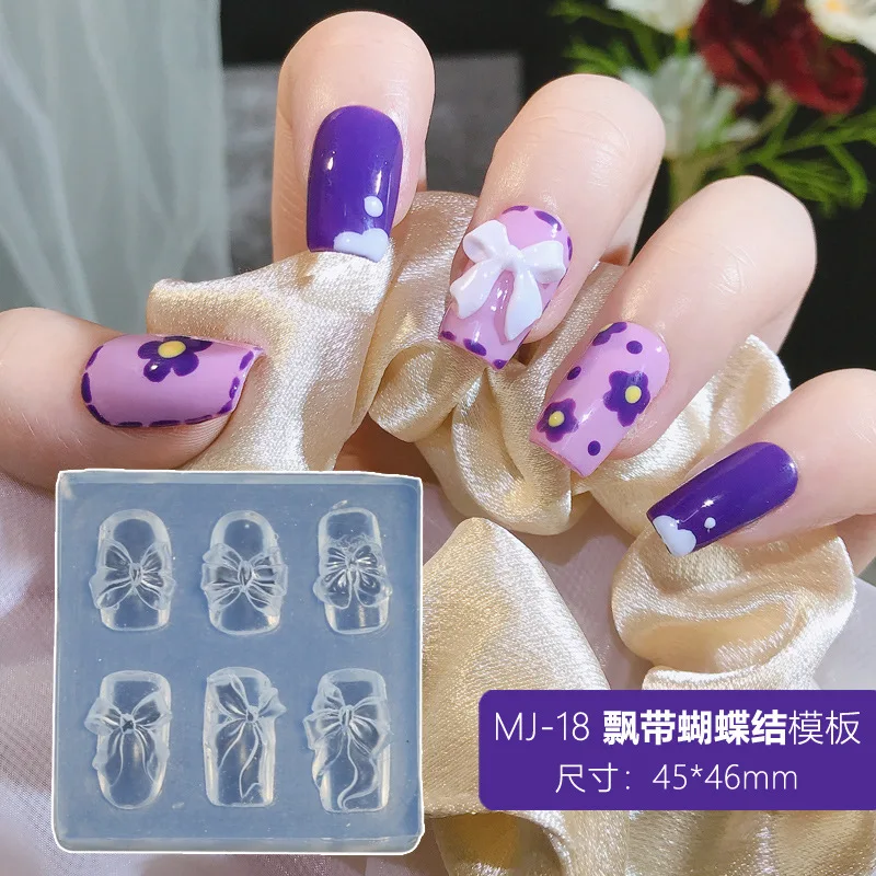 1PC 3D Silicone Nail Carving Mould Bow Bear Love Mould Stamping Design Gel Mould DIY Nail Enhancement Auxiliary Tool Various 5